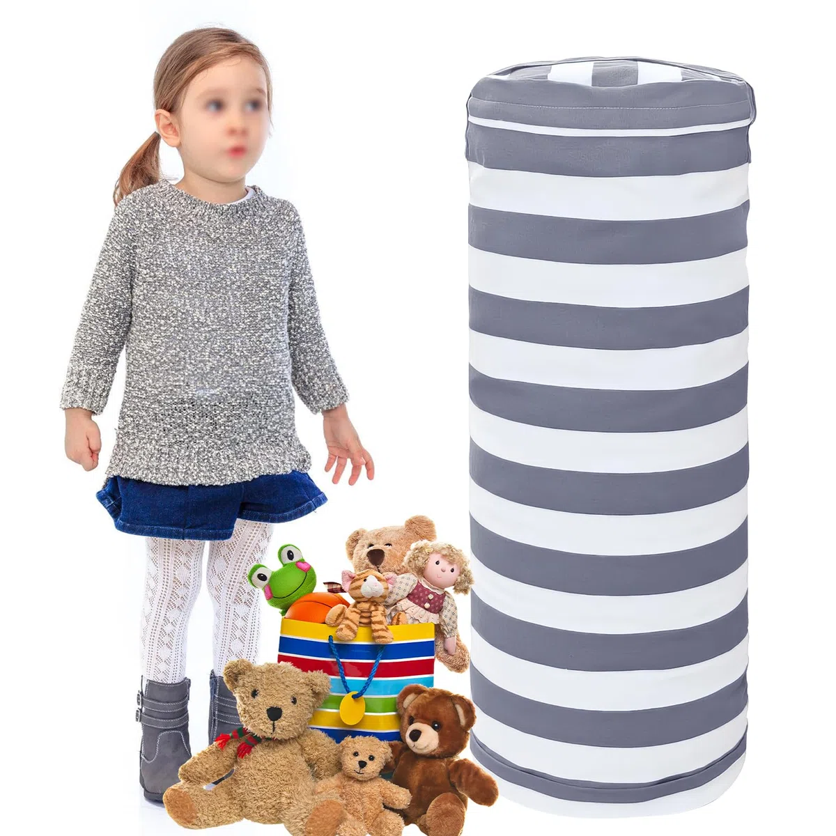 Puf multifuncional para niños, bolsa de almacenamiento para juguetes de lona, puf de almacenamiento para peluches