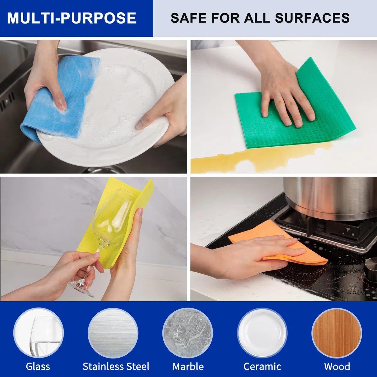 MR.SIGA Paño Esponja para Cocina, paños de Cocina absorbentes, paño de Limpieza paños de Cocina Reutilizables, 10 Piezas