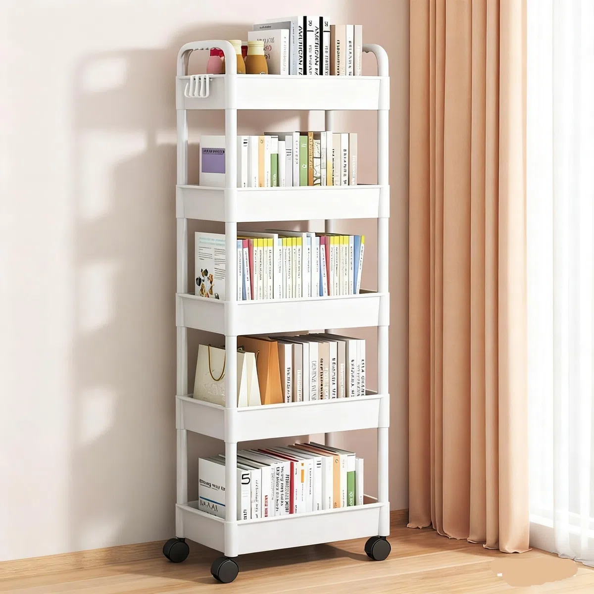 Carrito De Cocina Multiusos 3/4/5 Niveles con Ruedas Bloqueables - Carro Auxiliar Almacenamiento Contenedores- Metal, Plástico Y Acero Inoxidable para Hogar, Oficina, Baño(White- Level 5)