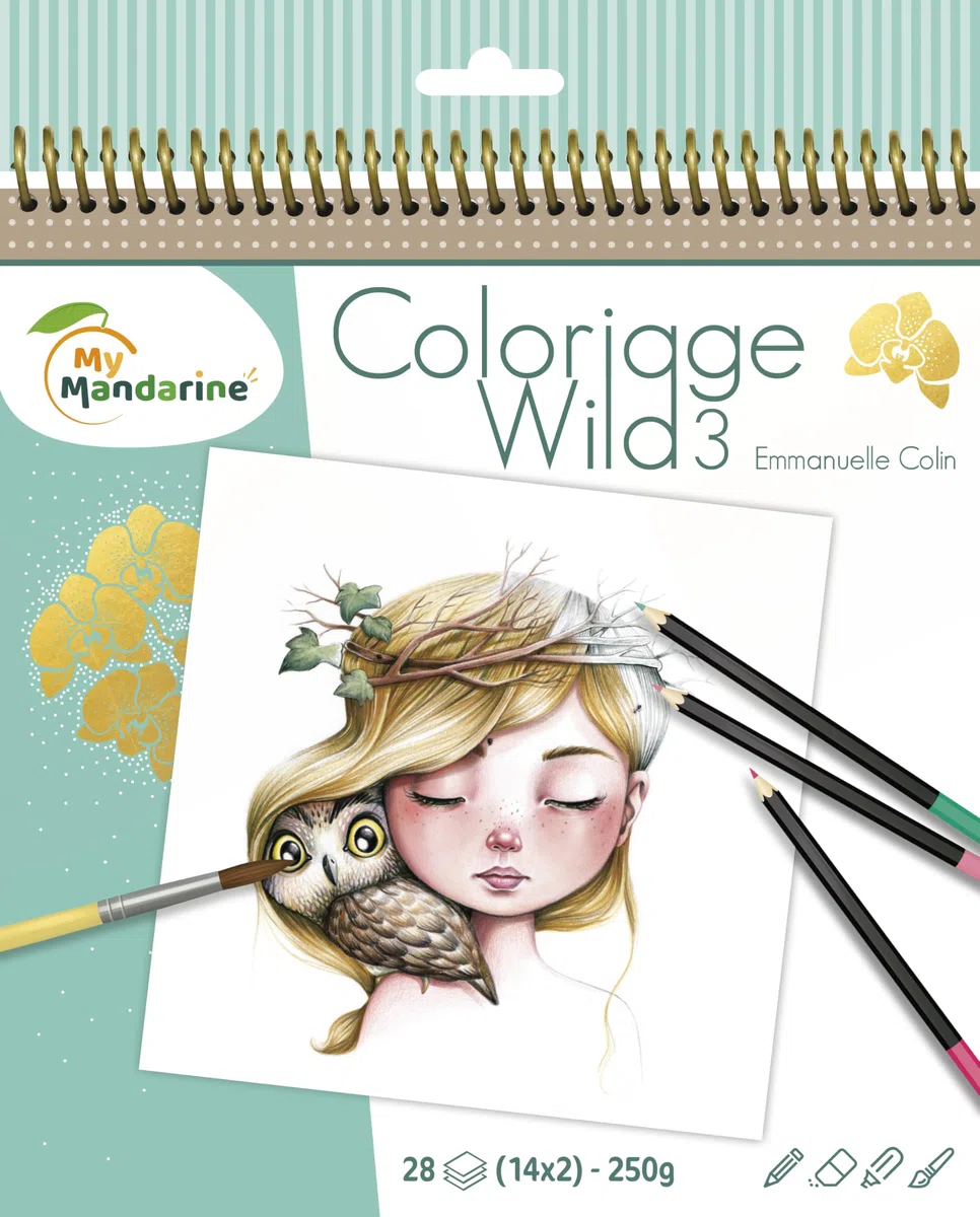 Avenue Mandarine GY077C - Un carnet à spirale Wild 28 pages imprimées à colorier 20x20 cm (14 designs x 2) 250g, Wild 3