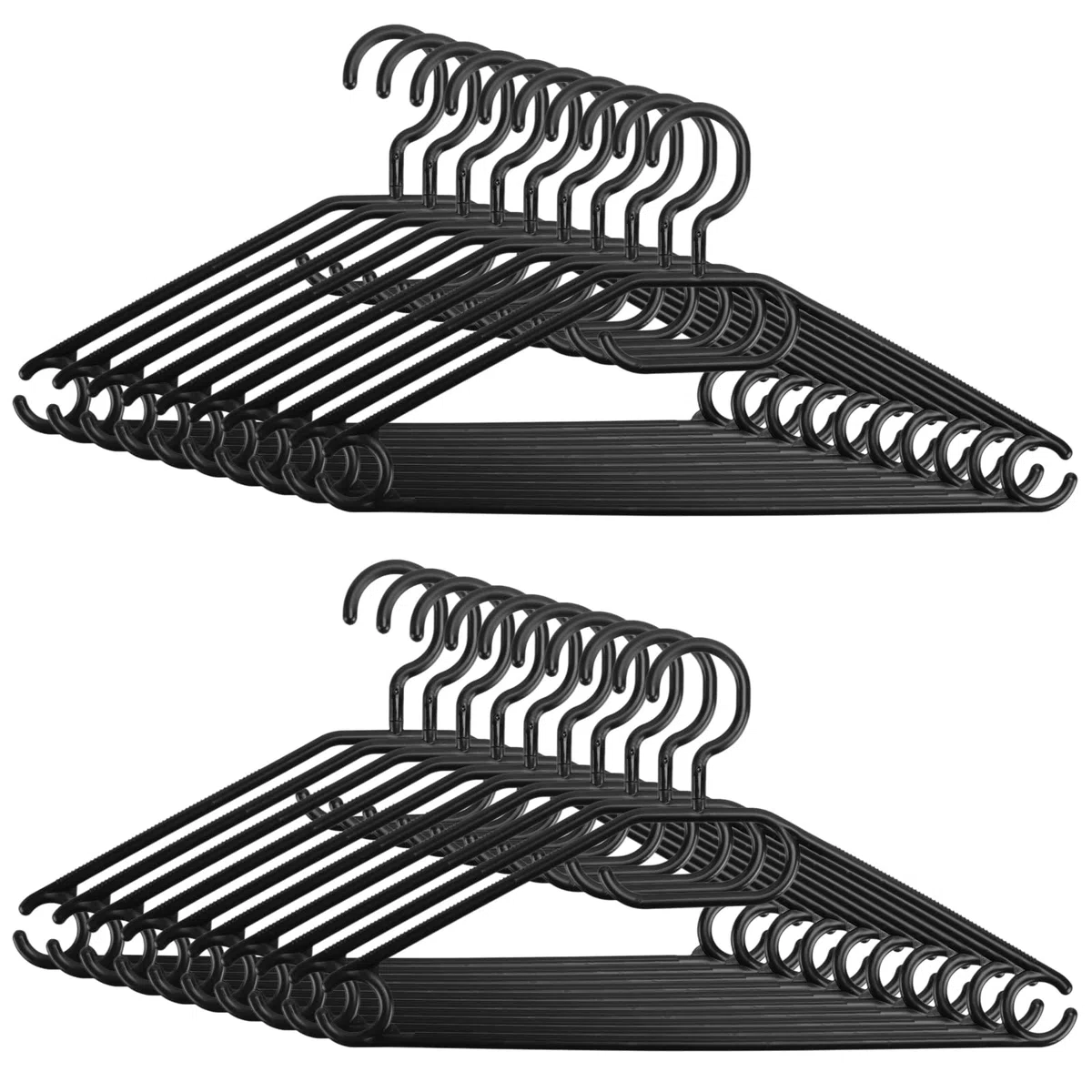 20 perchas negras, 40,3 x 21,5 cm, perchas de plástico antideslizantes, con gancho giratorio de 360°, para armario, armario