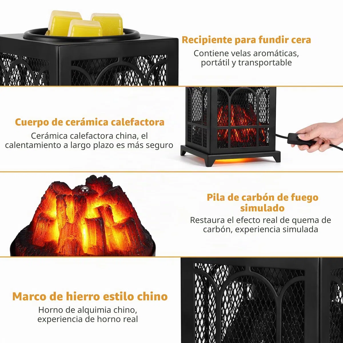 Lámpara de Fragancia eléctrica,Quemador eléctrico 4 en 1 para Cera aromática, Vela y Aceite aromático,Calentador de Cera eléctrico para Regalos y Decoraciones de Oficina doméstica