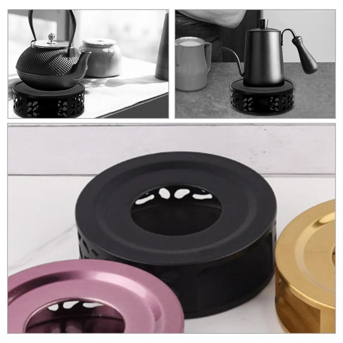 TIDTALEO Base Calentadora con Portavelas para Conservación de Té de Tetera de Acero Inoxidable Diseño Redondo y Funcional en Oficinas y Espacios Comerciales