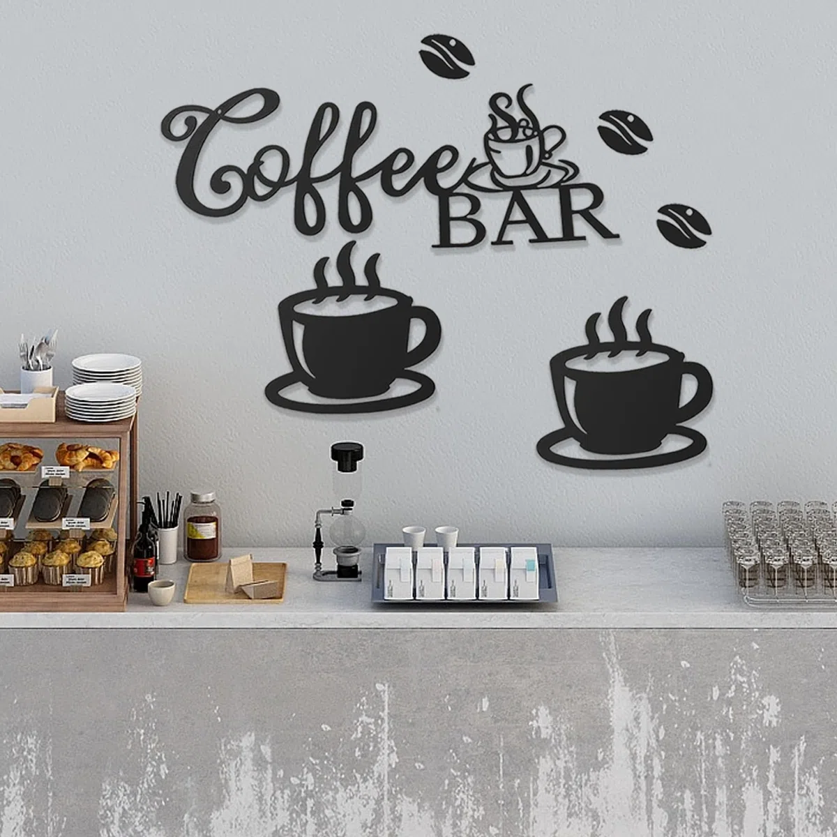 Yaoyaocc Taza de Café Decoración de Pared en Metal Negro | Temática de Café, Silueta Colgante, Para Cafetería, Hogar, Bar, Restaurante, Cocina