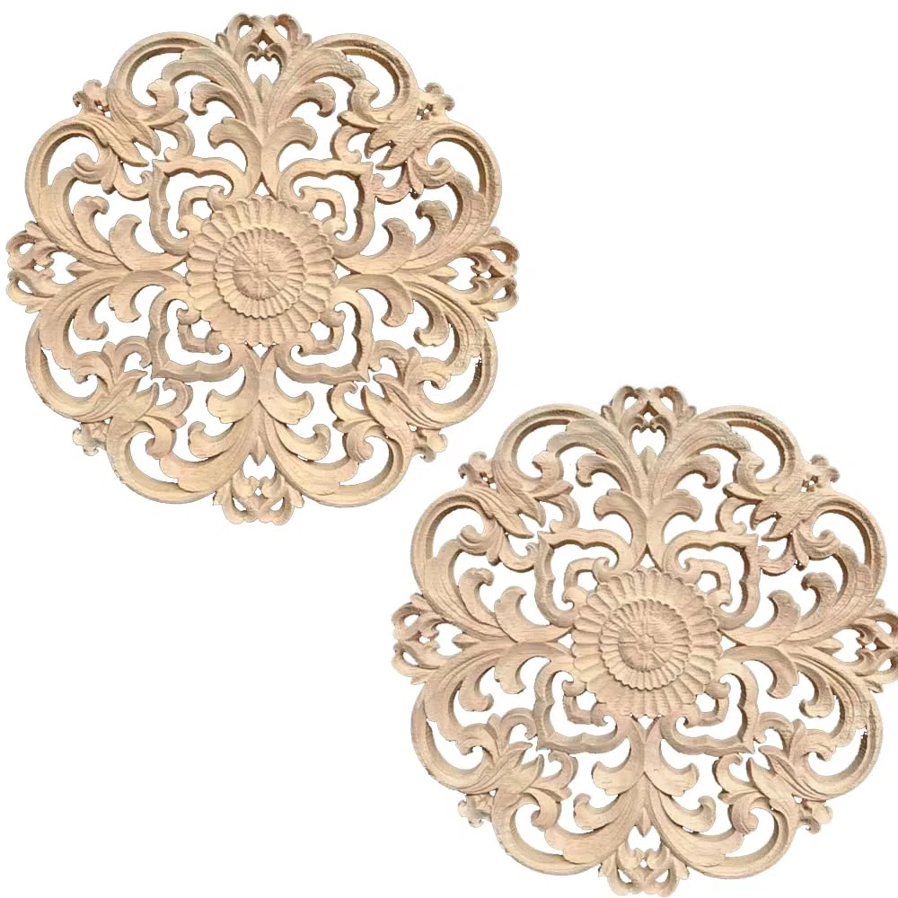 2 Pieza 20cm Tallada Redonda Aplique Decorativo