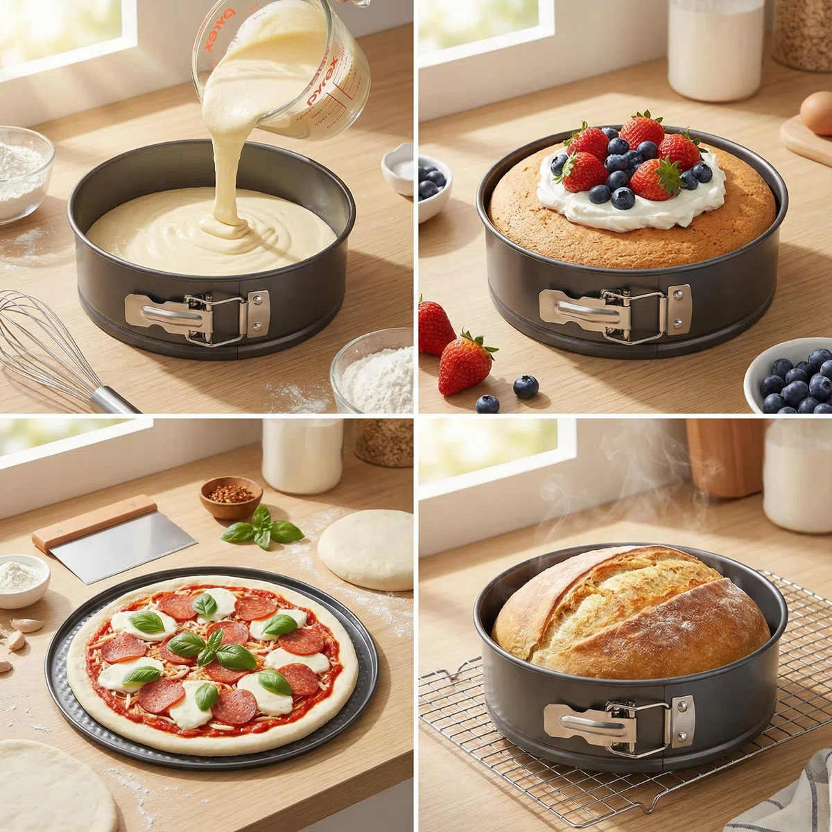Molde desmontable redondo de 24 cm, molde de pastel antiadherente redondo, molde para cheesecake, molde pequeño para tartas, tartas, empanadas, pizza, apto para freidora de aire y horno