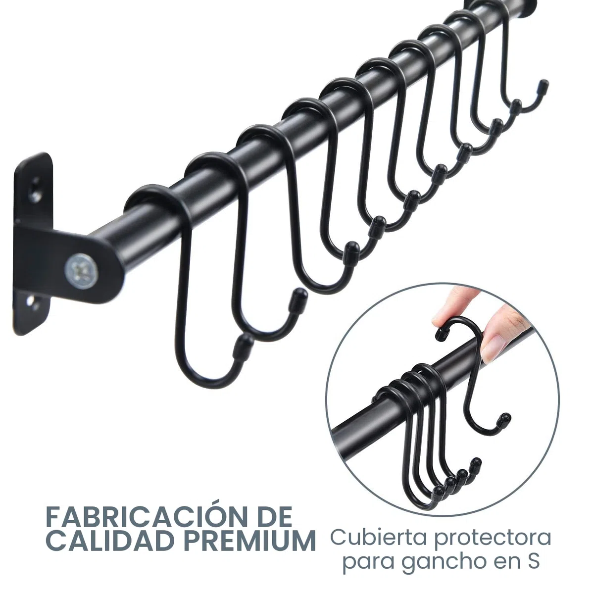 KINGRACK Percha de cocina y barra colgante, toallero de baño, colgador de pared, organizador para cuchillos, ollas y sartenes, con 10 ganchos en S