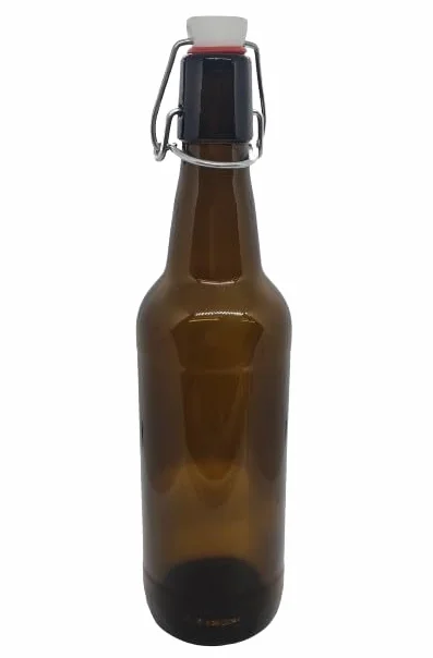 Botella de cerveza de cristal marrón de 500 ml con tapa abatible de plástico, 10 unidades.