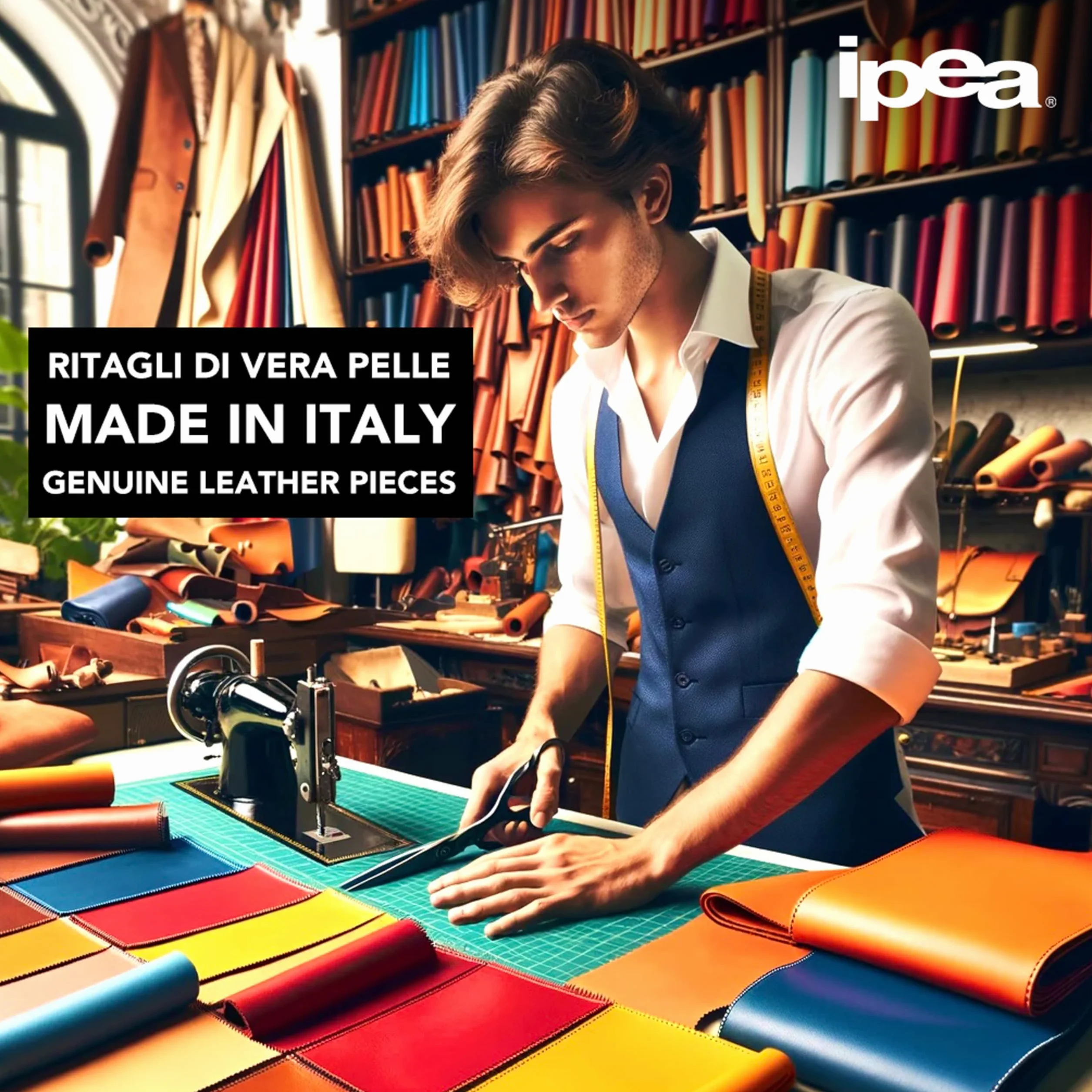 IPEA 1 Kg de Recortes de Cuero – Piel Auténtica con Estampados Mixtos y Detalles en Tamaño Aleatorio – Fabricado en Italia – Retales Cortes de Formas Diferentes con Estampados Decorativos