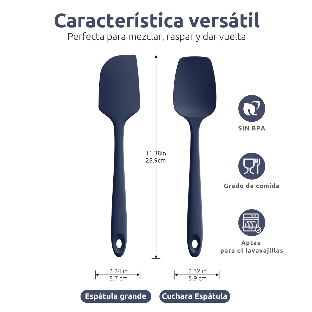 U-Taste Juego de 2 espátulas de silicona: espátula de cuchara flexible sin costuras resistente al calor de 315 ℃ con núcleo de nailon para cocinar hornear mezclar revolver y raspar (Azul noche)
