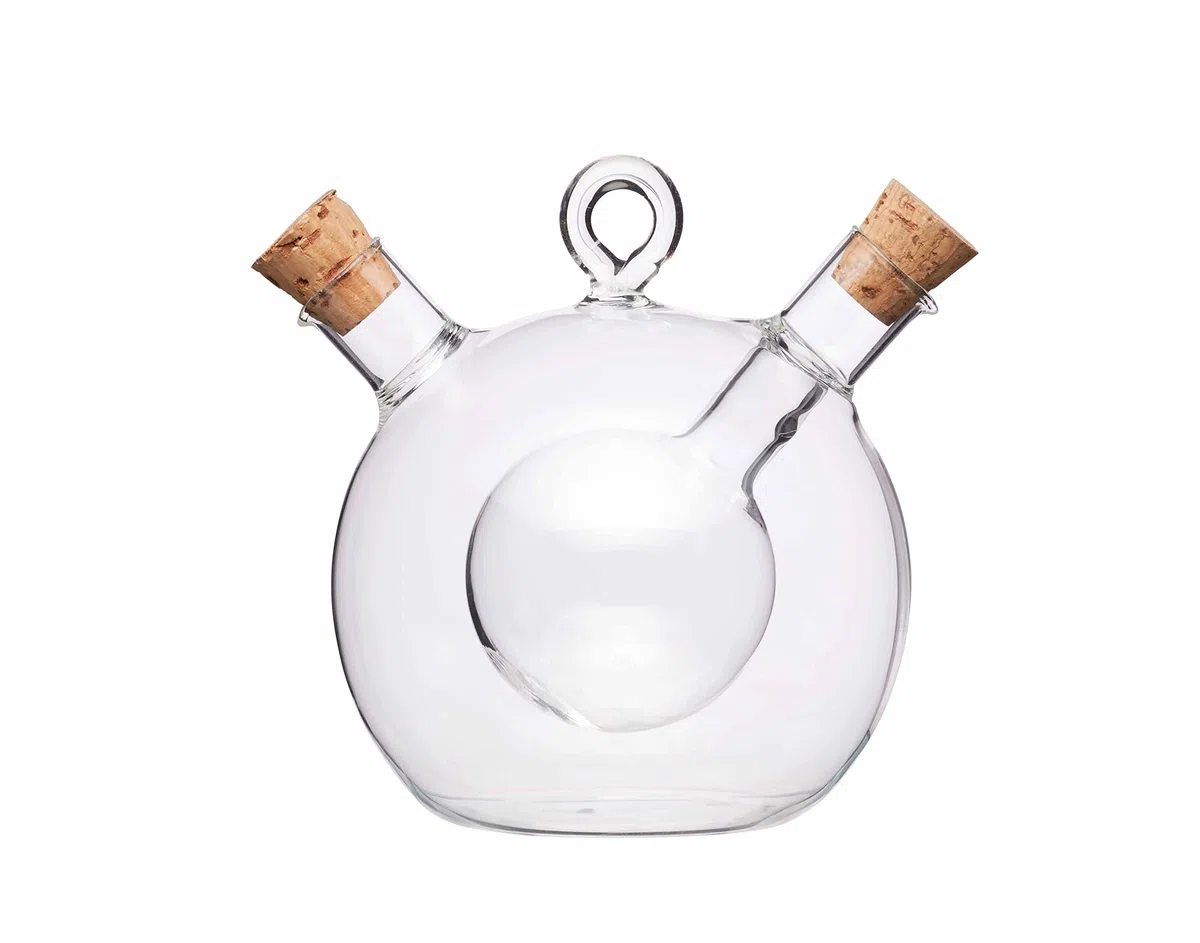 Kitchencraft World of Flavours 2 en 1 Ronda dispensador de aceite de oliva y vinagre botella – de cristal, transparente