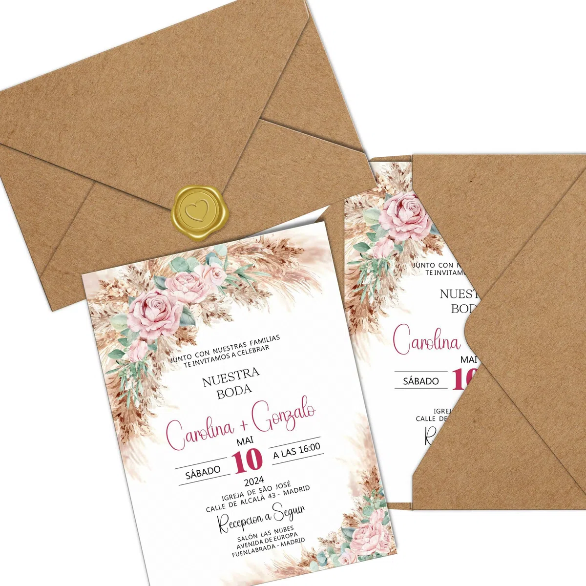 ADOREI - Invitaciones de boda personalizadas 13x18 cm - 25 unidades/Convites de casamento personalizados 13x18 cm - 25 unidades (Modelo 1)