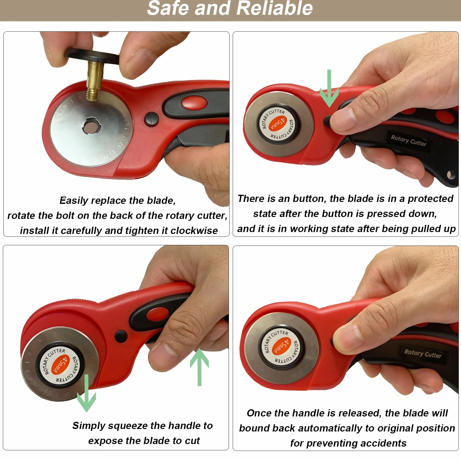 Cuter Rotatori Cúter de Cuchilla Circular Cúter Rotativo con 5 Cuchillas de 45mm Cortador Giratorio con botón de bloqueo Rotary Cutter para Tela Patchwork Costura Manualidades Papel Kraft o Cuero