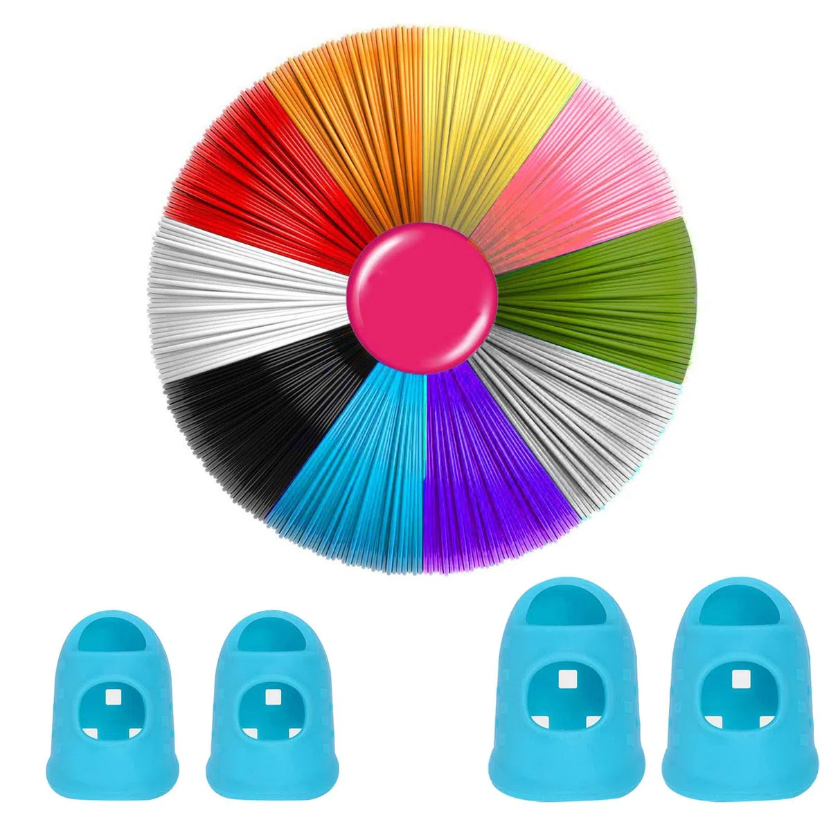 3D Pluma Filamento,3D Pluma PLA Filamentos,10 Colores PLA Para Bolígrafo,1.75MM Para Pen, 50M - Pluma 3D Con Protector Silicona Para Los Dedos