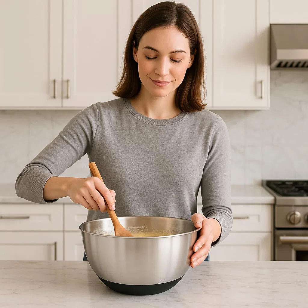 MGE - Cuenco para Mezclar con Escala Medidora - Bol de Cocina Multiusos - Frutero - Ensaladera - Ensaladera, Mixing Bowl, Bol de Repostería - Acero Inoxidable - Base Antideslizante - 26 cm