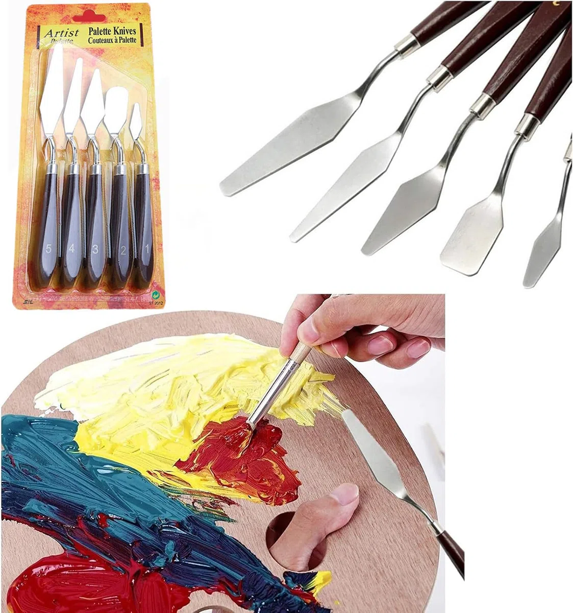 Set de Artículos para Pintura,5 Piezas Cuchillos de Paleta,Pintura Espátulas de Acero Inoxidable,Raspador De Mezcla para Lienzo Al óleo,para Pintura al Óleo y Acrílica