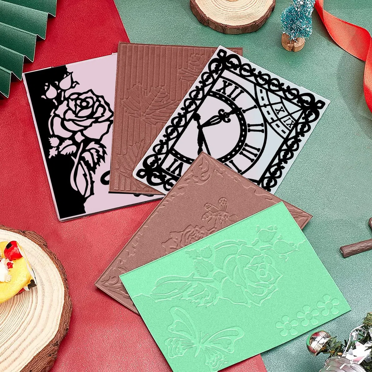 9 Piezas Carpetas de Relieve Plástico,Carpeta de Embossing, para Scrapbooking/Creación de Tarjetas/Álbum de Fotos/Invitaciones/Bricolaje Arte(14.8 x 10.5cm)