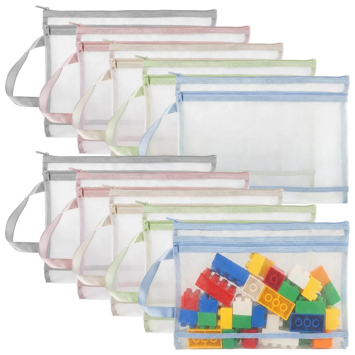 10 Piezas Bolsas de Almacenamiento para Juguetes,Bolsas Organizadoras A4 de Malla Transpirable, Doble Capa con Cremallera y Asa, para Almacenamiento de Juguetes, Documentos.
