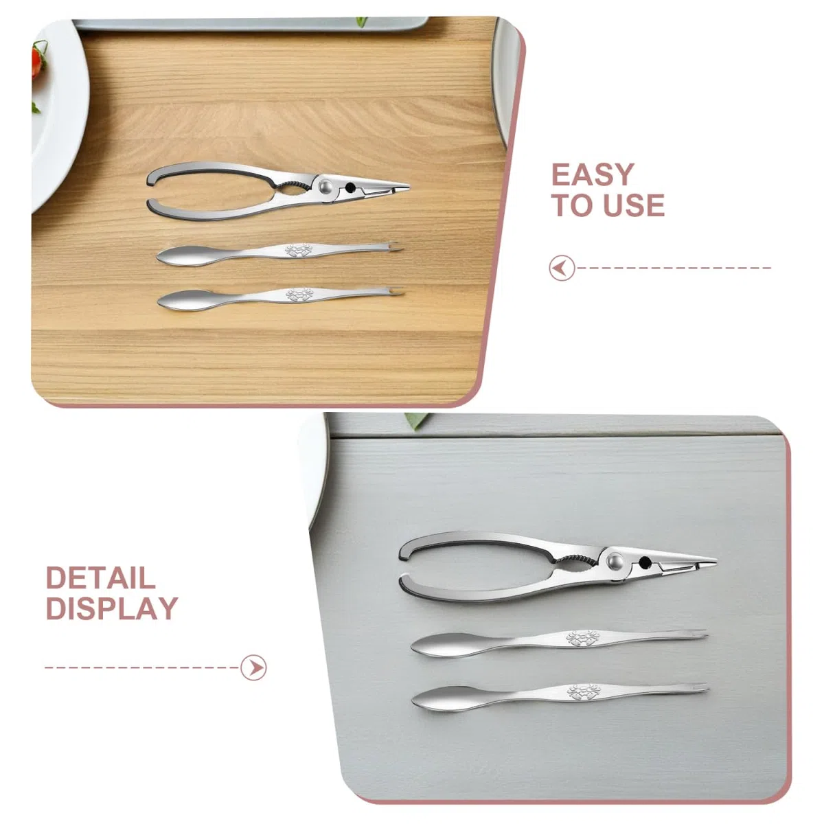 iplusmile Cubiertos de Acero Inoxidable Diseño Ergonómico y Antideslizante para Comer Marisco Herramientas para Patas de Cangrejo Ideales para Uso Doméstico