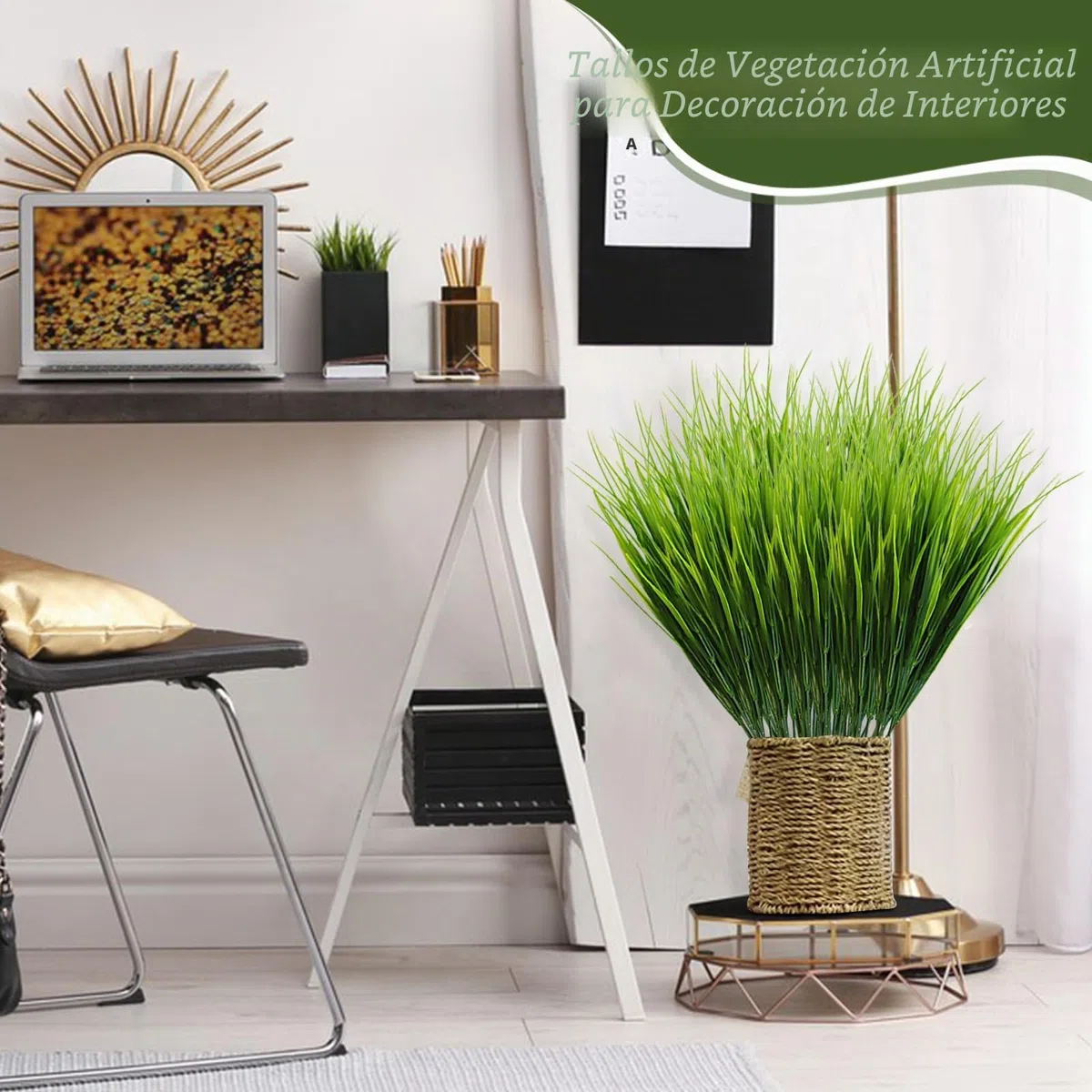 16 plantas de césped artificial, arbustos de trigo de imitación de 40 cm, plantas artificiales de hierba alta para decoración al aire libre, tallos de vegetación artificial para decoración