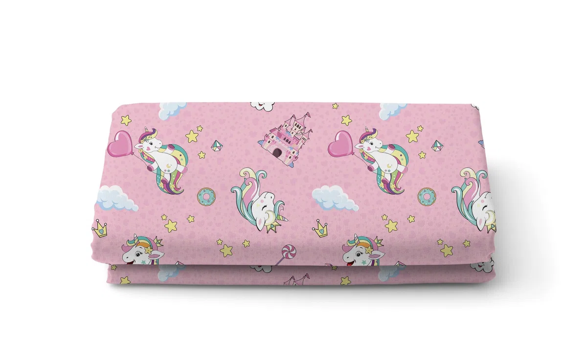 hermet Jolly - Juego de sábanas para Cama Individual con diseño de Unicornio, 100% algodón, sábana encimera + sábana Bajera + Funda de Almohada, Color Rosa