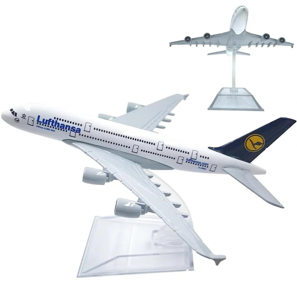 YGCHEN Modelo de Avión Aleación A380 Lufthansa Modelo de Avión 1/400 Escala Miniatura de Avión con Soporte Maqueta de Colleción Juguetes