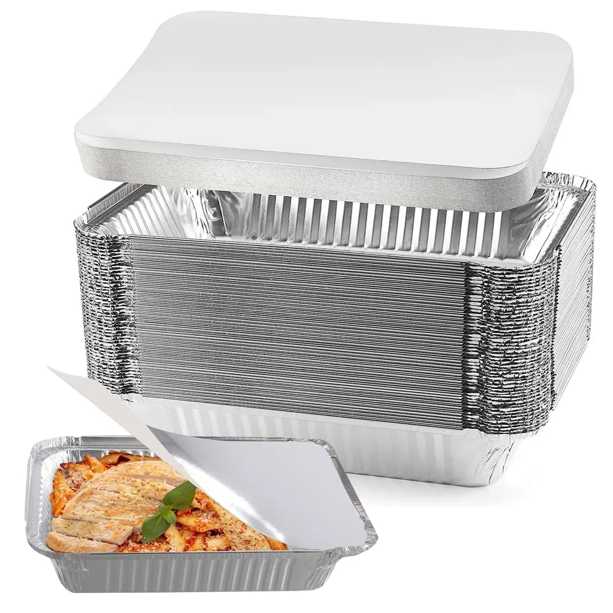 20 Piezas Bandeja aluminio con Tapas,Bandejas para Hornear de Papel de Aluminio,31 x 21 x 5cm Bandejas para el Horno y el Congelador-Bandejas Grandes de Aluminio