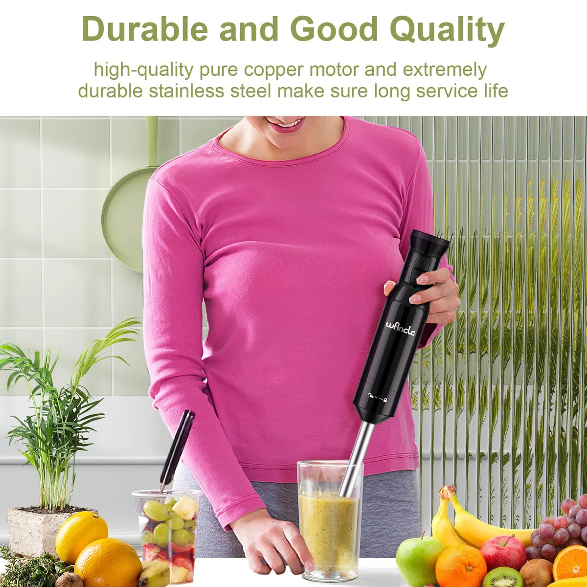 Batidora de mano, Wancle 600W batidoras, Función Turbo, para alimentos para bebés, batidos, salsas y sopas (Black)