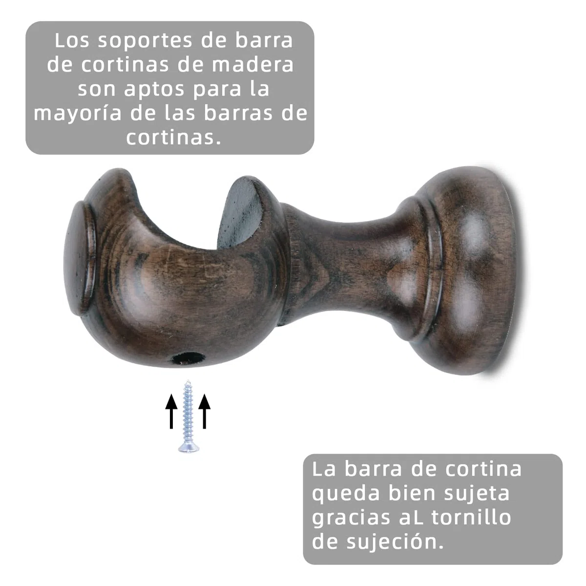 MERCURY TEXTIL- Pack de Dos Soportes para Barra Individual y para Barra Doble de Madera, Liso, Abierto para Barra de ø 28 mm. Colgador de Barra. (Marrón-Individual)