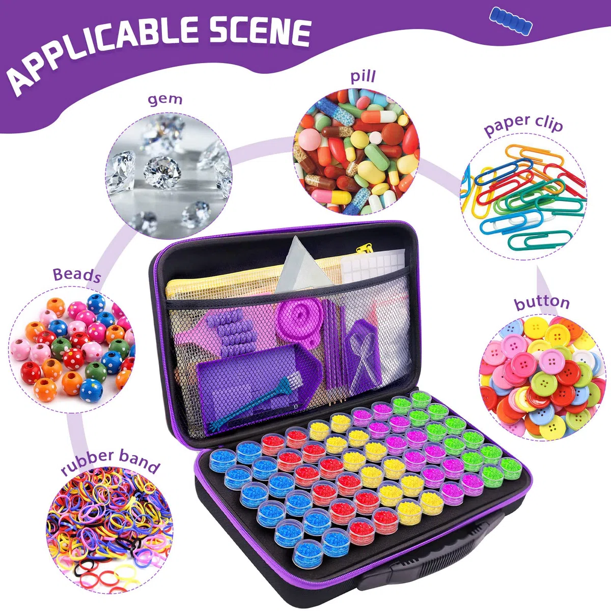 Frasheng Contenedores de almacenamiento de pintura de diamante 5D, 60 ranuras, Organizador Portátil, EVA, para Joyas, Manicura de Uñas