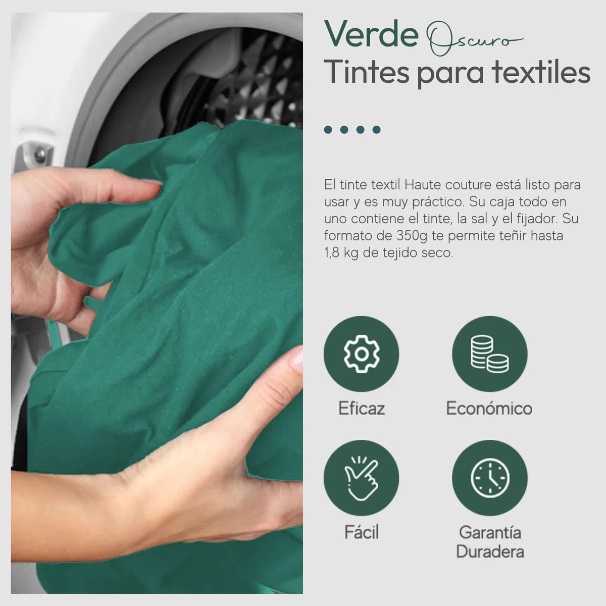 Haute Couture - Tinte para Ropa y Textil Verde - Verde Oscuro - 350g - Tinte Textil Todo en uno - Listo Para Teñir Ropa y Tejidos