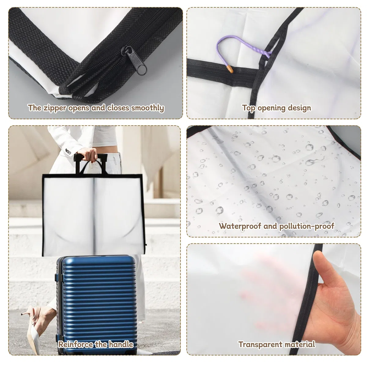 4 Piezas Fundas Ropa 60 x 180 cm, Portatrajes Largos, Plegable Fundas de Ropa Blanco, a Prueba de Polvo, Impermeable, Resistente, Bolsa de Ropa de Boda, Bolsa de Ropa de Vestido de Noche