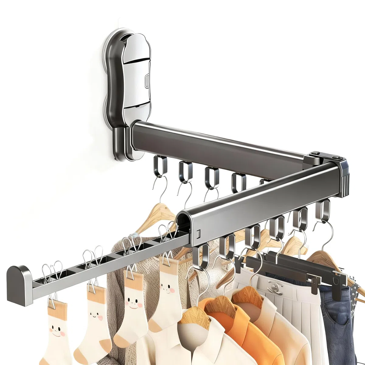 Tendedero de Pared Plegable y Extensible con Ventosa, Aluminio Duradero, Soporte hasta 10kg, Compacto y Portátil para Balcón, Baño, Dormitorio, Interior o Exterior
