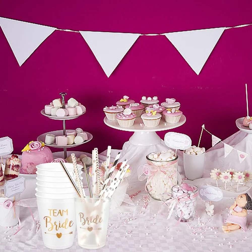Juego de 12 tazas con 12 pajitas, taza JGA reutilizable Team Bride Bachelorette Party Cup Bride Team Tazas para Bridal Shower Compromiso despedida de soltero