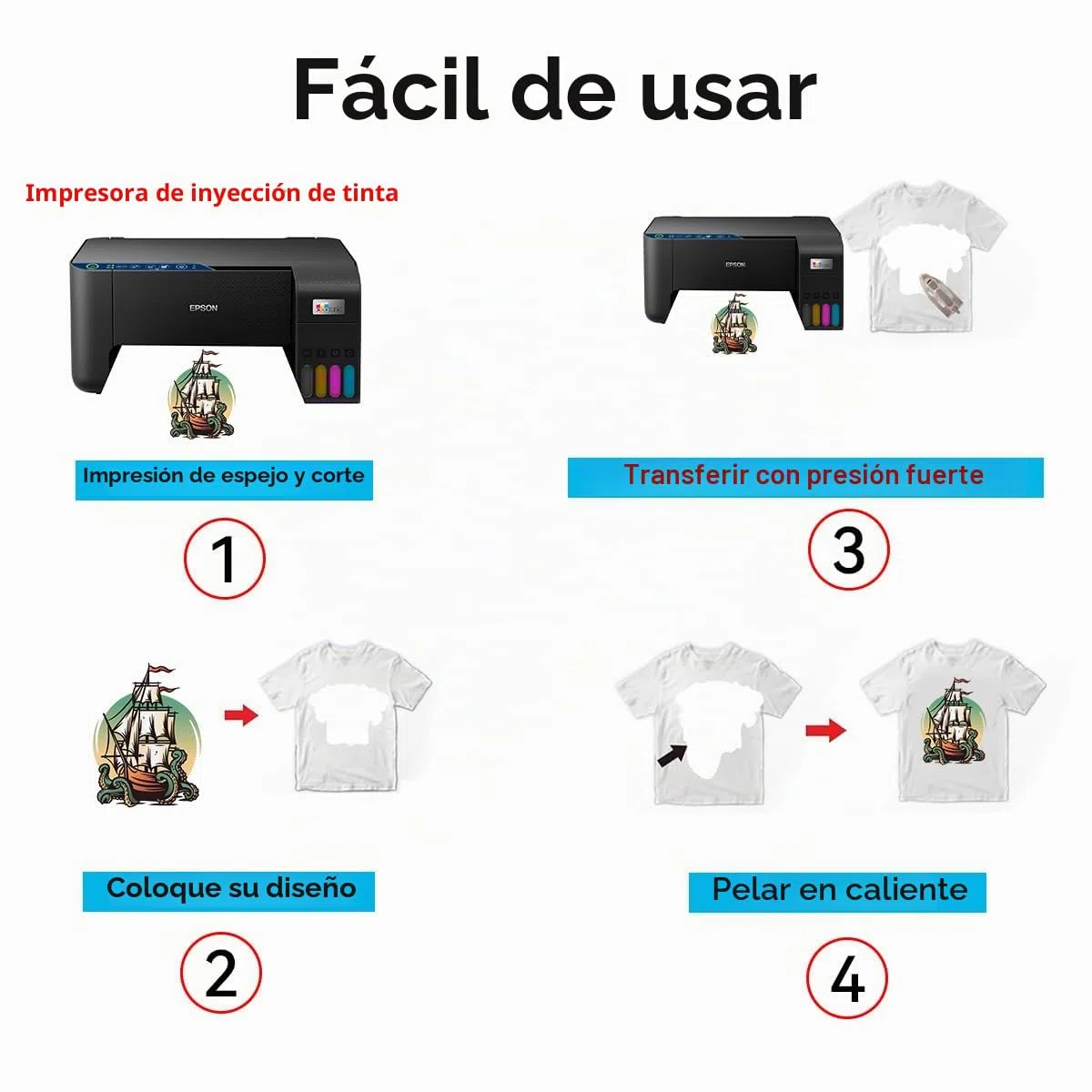 Papel de Transferencia para Tejidos Claros, Papeles Transfer para Camisetas Blancas A4, Película de Transferencia Térmica para Inyección Tinta (10 Hojas Estándar)