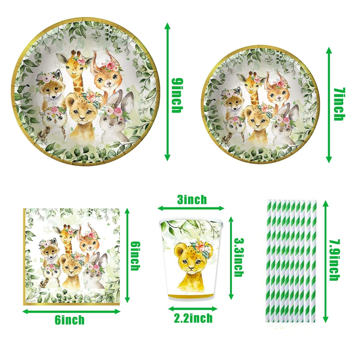 100 piezas Vajilla Wild One, para 20 Invitados, Suministros de Fiesta para Niños de Animales Salvajes, para Niños, Cumpleaños, Fiesta Temática, Decoración de Baby Shower