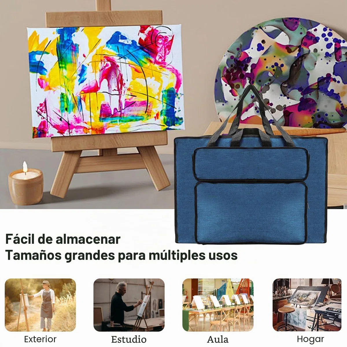 MeYuxg Bolsa de dibujo, carpeta de artista bolso de mano, bolsa de arte impermeable, para almacenamiento de suministros de arte, paquete de arte para estudio y bocetos al aire libre, azul, A2