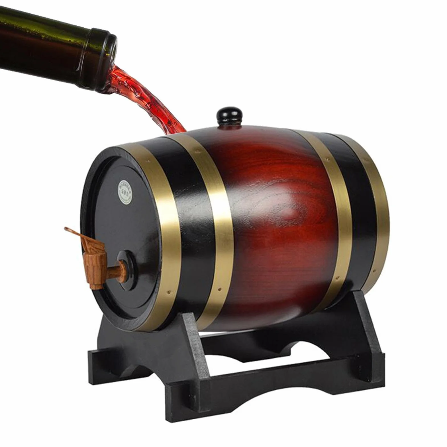Barril de Envejecimiento de Roble - Barril Personalizado de 1,5 L y 3 L, Dispensador de Barril de Whisky con Sellado | Barril de envejecimiento de roble con soporte y espiga, barril de madera para beb