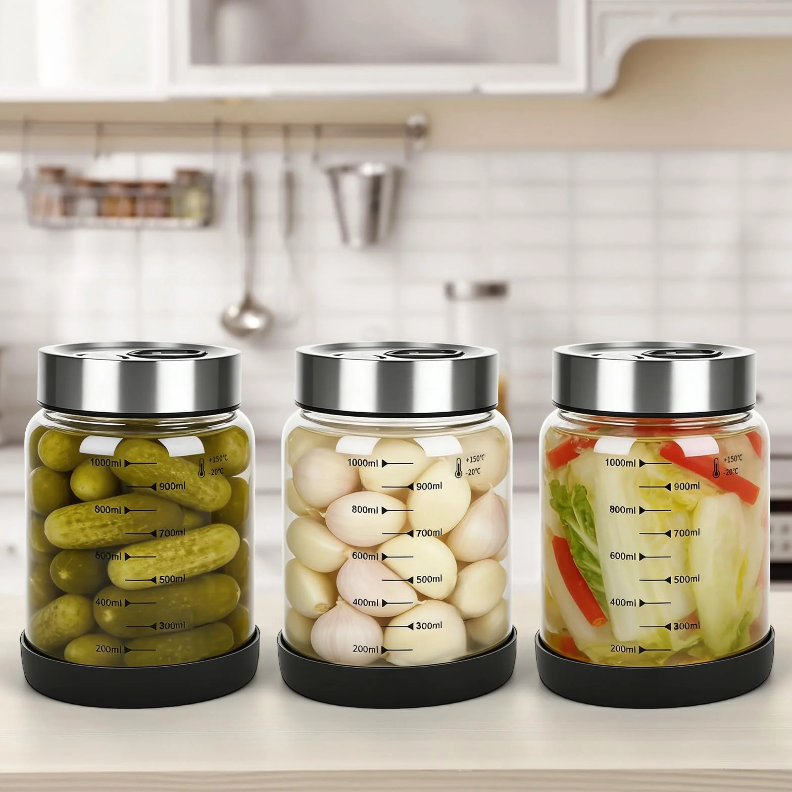 Tarro de fermentación con tapa de 1 L, vaso de fermentación con ventilador de fermentación, recipiente para kimchi, vaso de kéfir, vasos de fermentación, vidrio kimchi, cristal de fermentación