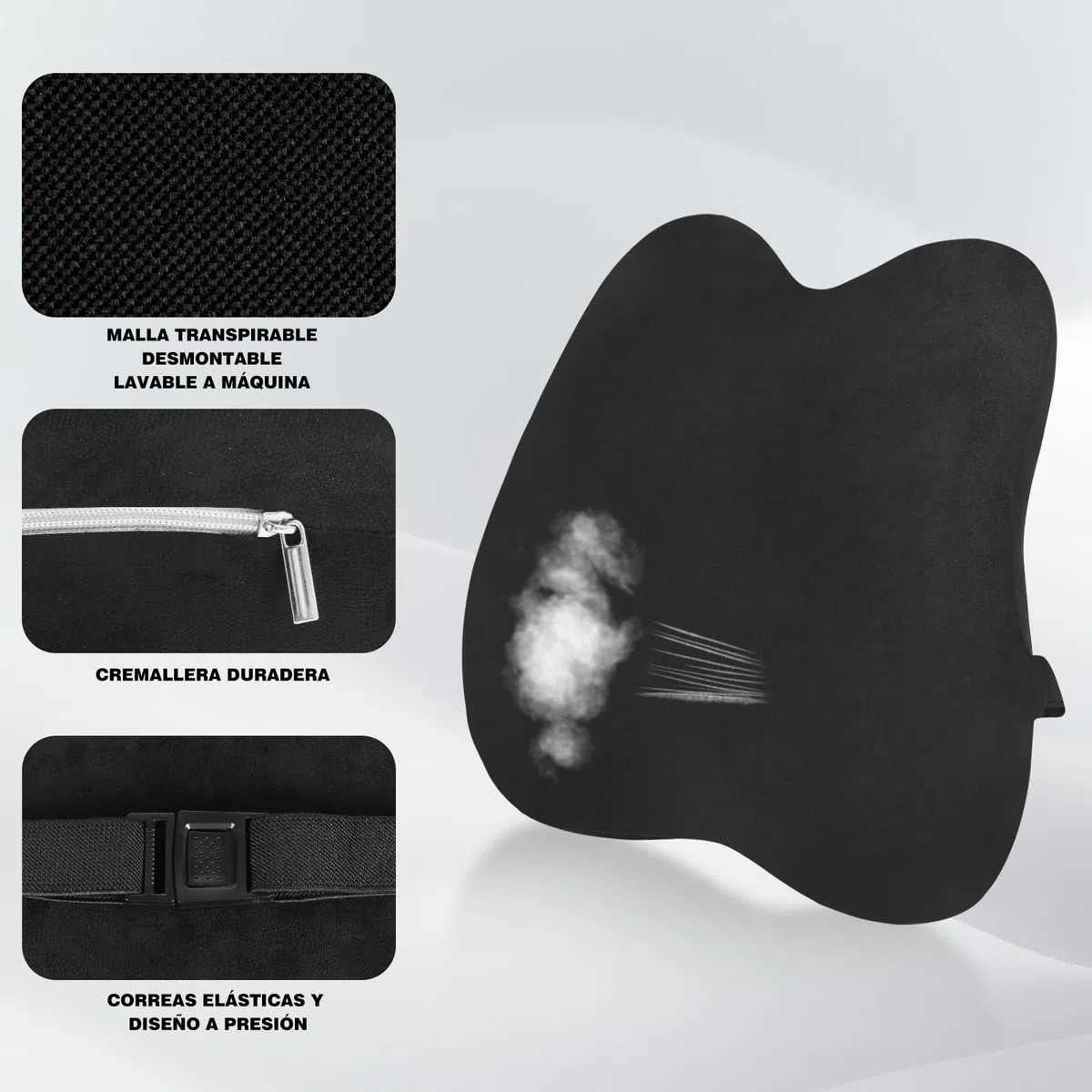 Cojin Lumbar Coche, Cojin Lumbar Silla Oficina Ergonómico, Almohada Lumbar con Esponja Memoria, cojín de Soporte Lumbar, Respaldo Lumbar para Silla Oficina, Coche, Negro