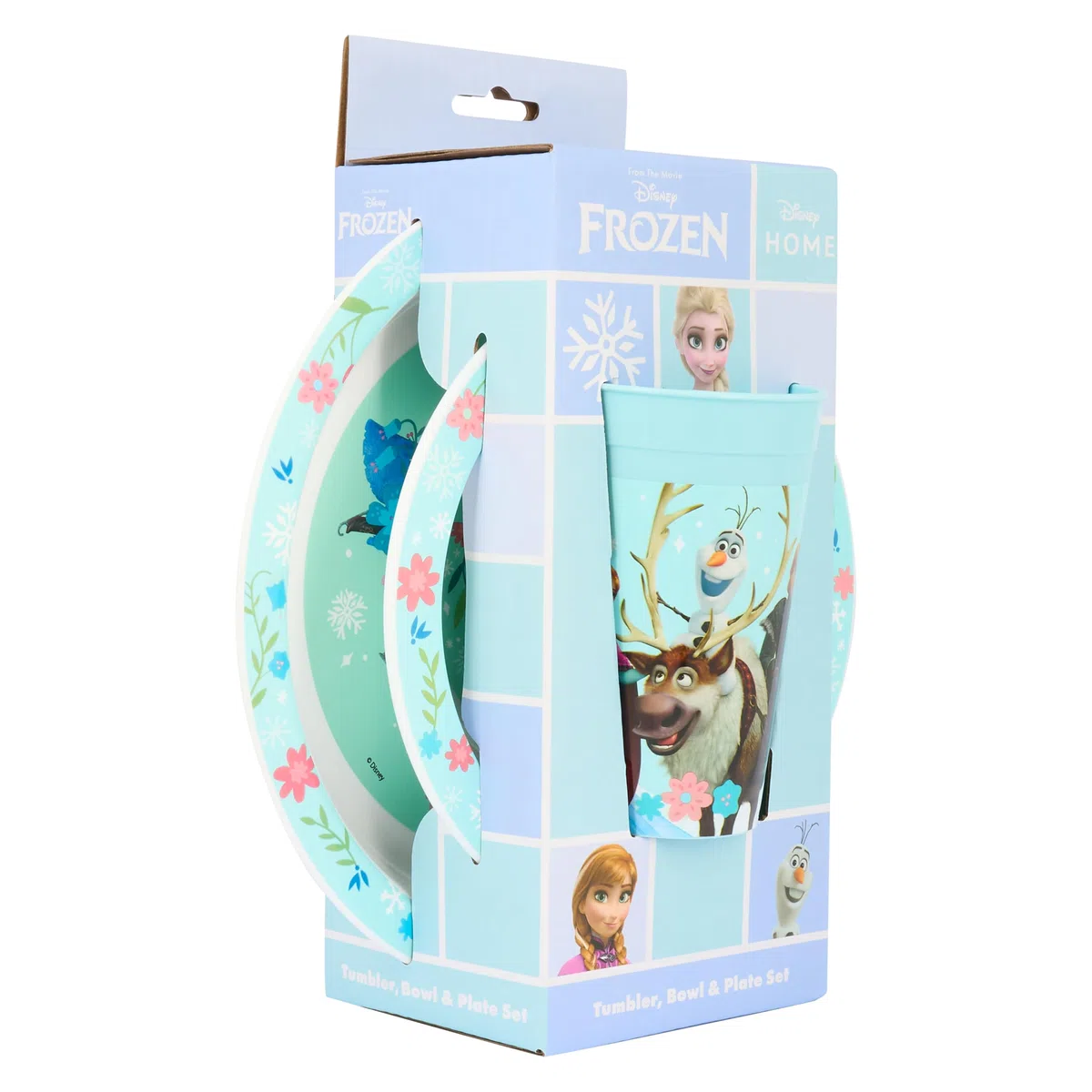 Disney Frozen - Vajilla infantil de polipropileno de 3 piezas, plato, cuenco y vaso con Anna, Elsa, Olaf, Kristoff y Sven, apto para microondas y lavavajillas, apto para mayores de 36 meses