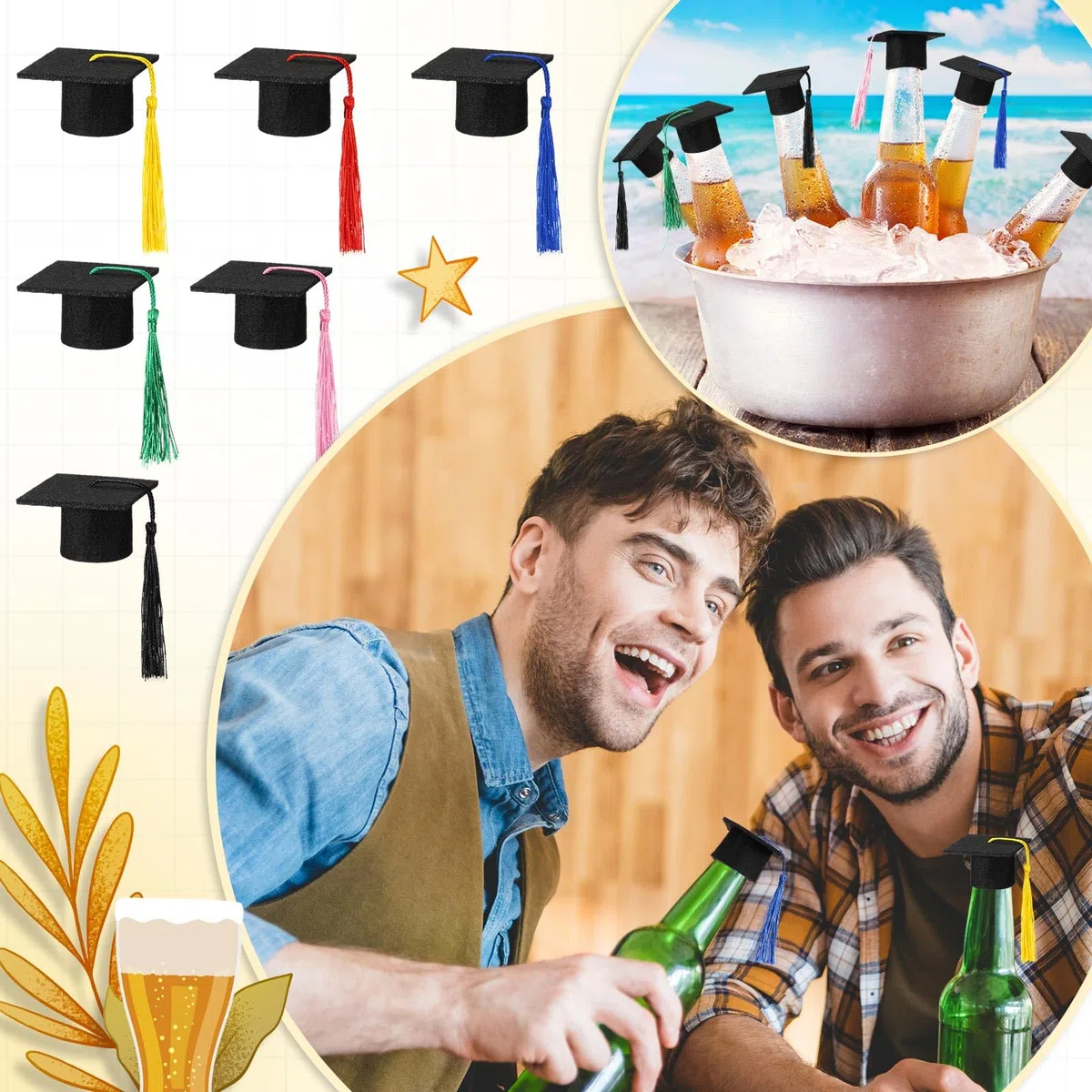Geiserailie 12 Piezas Mini Gorros de Graduación Decoración de Botella de Vino Sombrero de Doctor Bachiller Pequeño Birrete de Graduación de Tapón de Botella para ABI 2026 Fiesta de Graduación Regalo