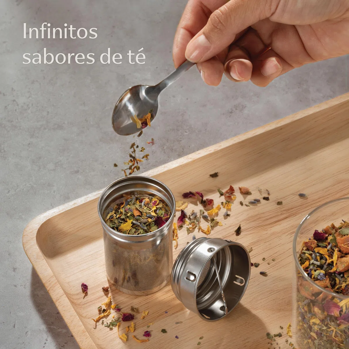 Cosumy Botella de Té con Infusor 500 ml - Vidrio de Doble Pared con Funda de Fieltro - Resistente al calor - A Prueba de Fugas - Apta para Lavavajillas (Gris)