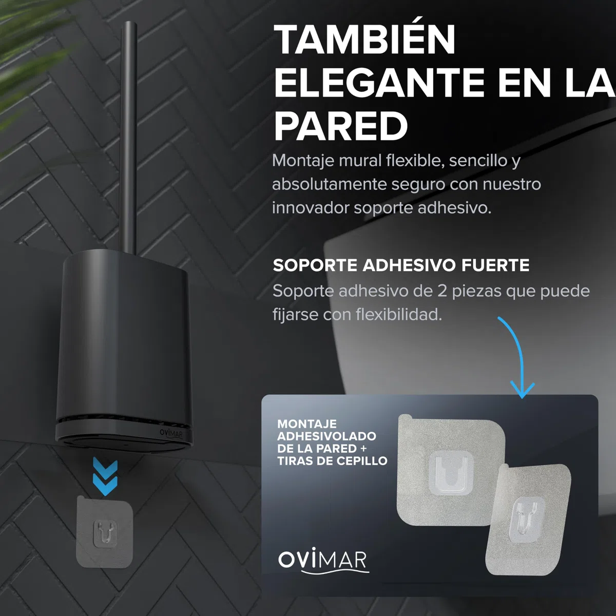 ovimar Escobillero Abeloya | Negro | Escobilla de baño de Silicona | Escobilla de baño con ventilación | Acero Inoxidable | Bandeja de Goteo extraíble | sólo 6 cm de Ancho | Montaje en Pared Opcional