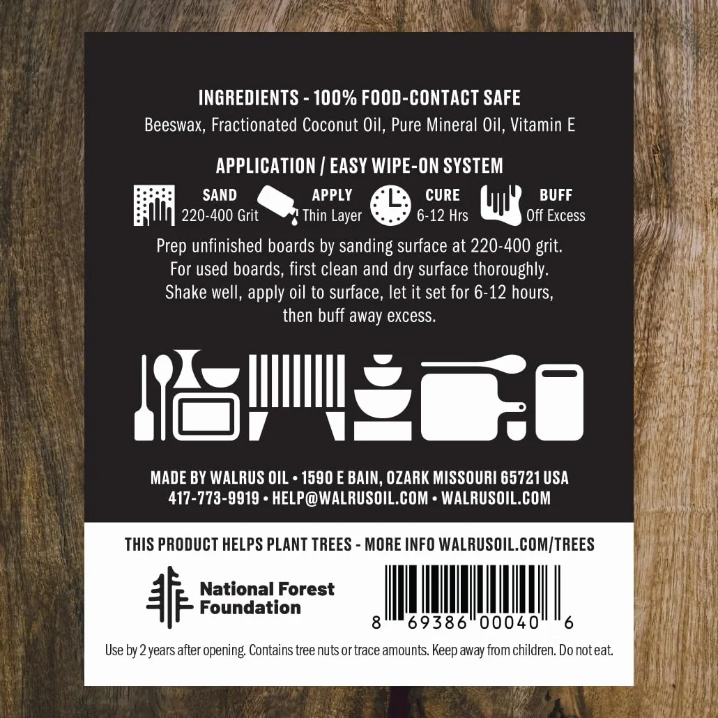 WALRUS OIL - Aceite de tabla de cortar y aceite de bloque de carnicero de madera, botella de 8 onzas, apto para alimentos de la FDA