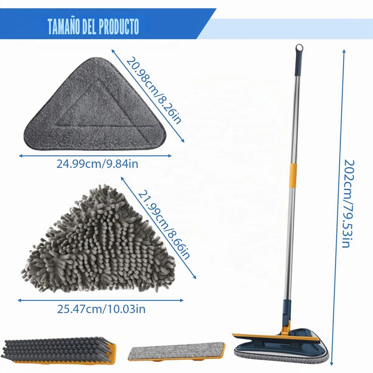 Mopa de limpieza triangular de 360 grados, fregona de azulejos y pared, limpiador de ventanas con mango largo, fregona giratoria ajustable y multifuncional, para