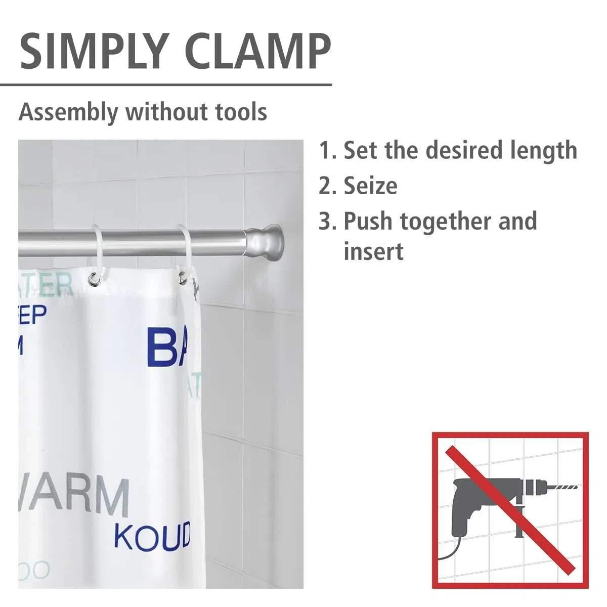 Wenko Barra para Cortina baño telescópica cromada 70-115 cm - Ø 2 cm, Aluminio, 2 x 2 cm, Cromo