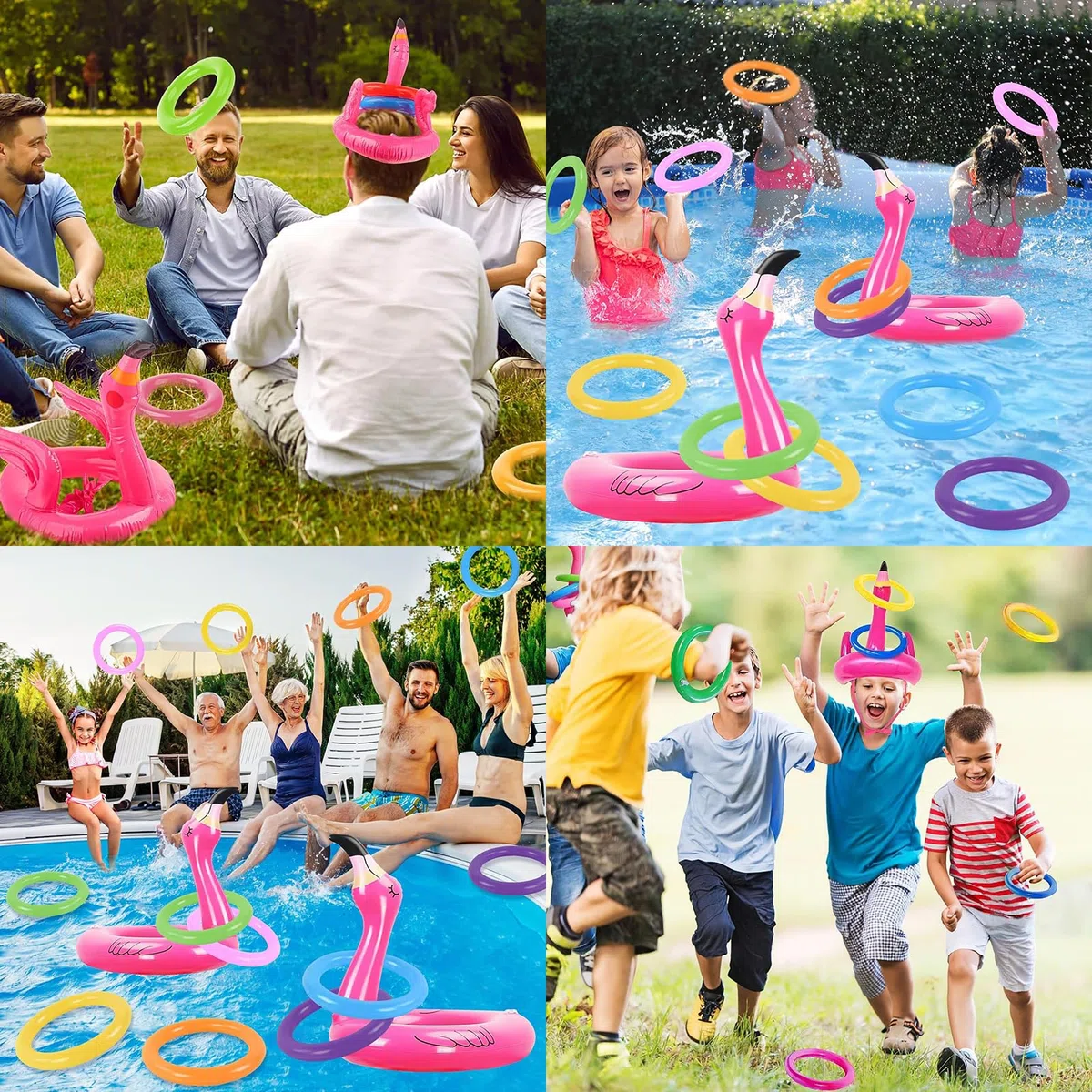 Juego inflable de lanzamiento de anillos con forma de flamenco – Juego de anillos inflables para niños y adultos, anillos inflables, juguete para fiestas en la piscina, juego de fiesta de verano