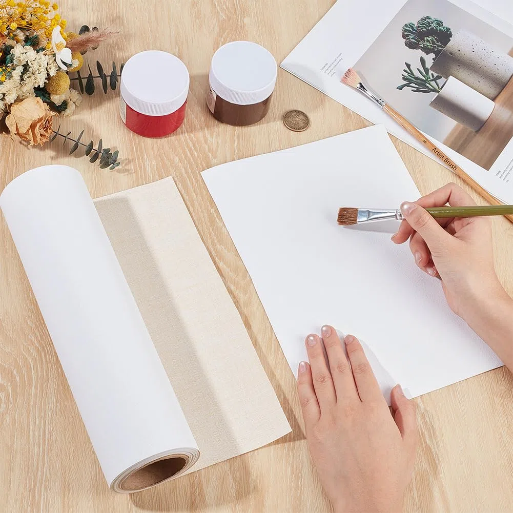 GORGECRAFT Rollo de Lienzo de Lino de 5 m 28cm de Ancho Tela Blanca Imprimación A Mano Textura Media Pintura Al Óleo Y Acrílica. Ideal para Artistas para Pintar para Manualidades para Decorar Fondos.