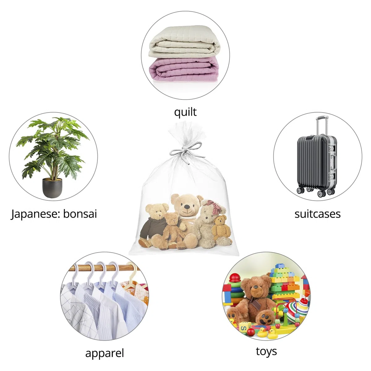 QWORK® 10 Piezas Bolsas de Almacenamiento de Plástico Transparente, 100x150cm Bolsas de Mudanza Extra Grandes, Bolsas de Plástico, para Equipaje, Maletas, Muebles, Edredones